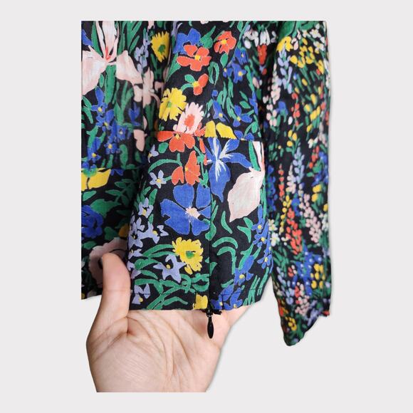 NEW Banjanan Women's Vivian Floral Smocked Cotton Blouse XS Colorful Cottagecore - Picture 5 of 9